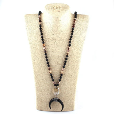 108 Beads Black Crescent Moon Mala Pendant Necklace-Your Soul Place